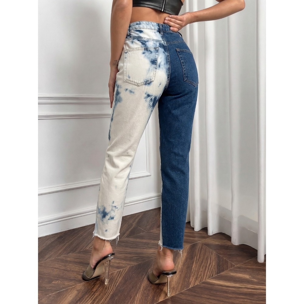 We The Free Jeans Women 24 Blue Excellent Two Tone 90s Retro Straight Distressed